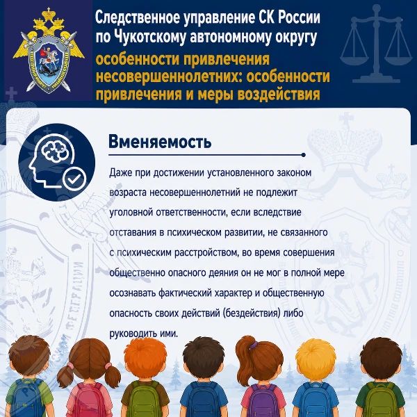 Следственное управление СК России по Чукотскому автономному округу напоминает об особенностях привлечения несовершеннолетних к уголовной ответственности Следственное управление СК России по Чукотскому автономному округу напоминает об особенностях привлечения несовершеннолетних к уголовной ответственности